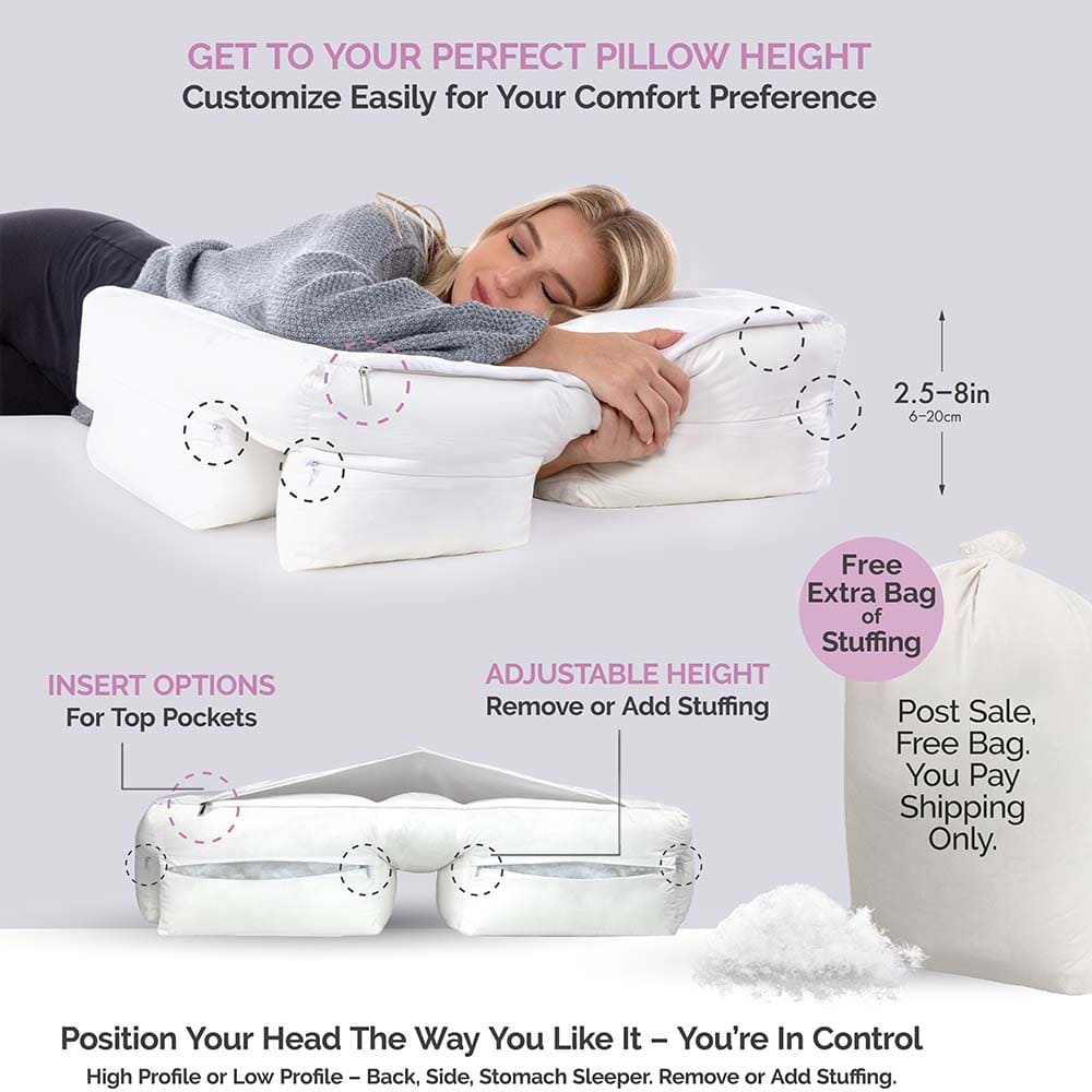 Product image: Customize Height Easily For Your Comfort Preference pink Wife Pillow gift box with vacuum-sealed shell, Jersey Knit cover, extra stuffing, VIP invite, 101 day money-back promise.