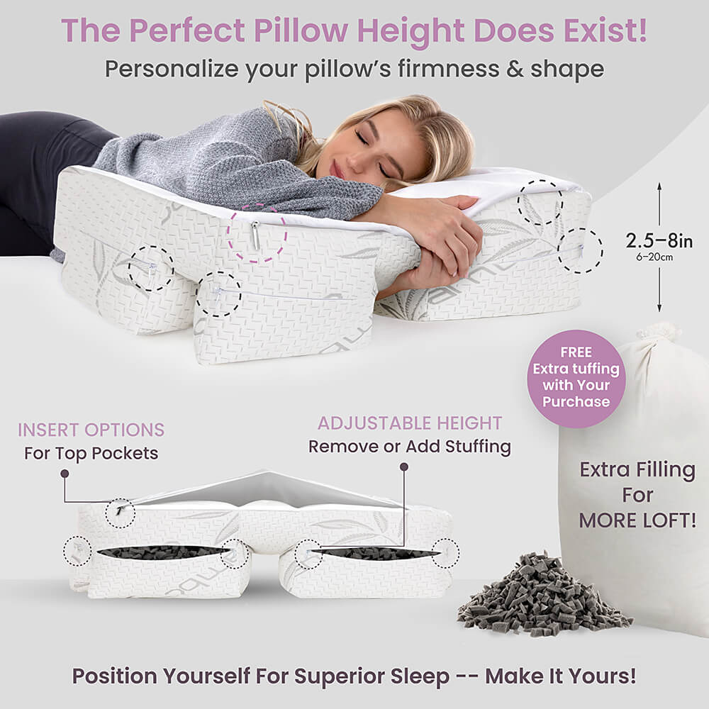 Customize your Wife Pillow with 1 lb of plush charcoal memory foam stuffing. Adjust height, firmness & softness for perfect sleep. Made in the USA.