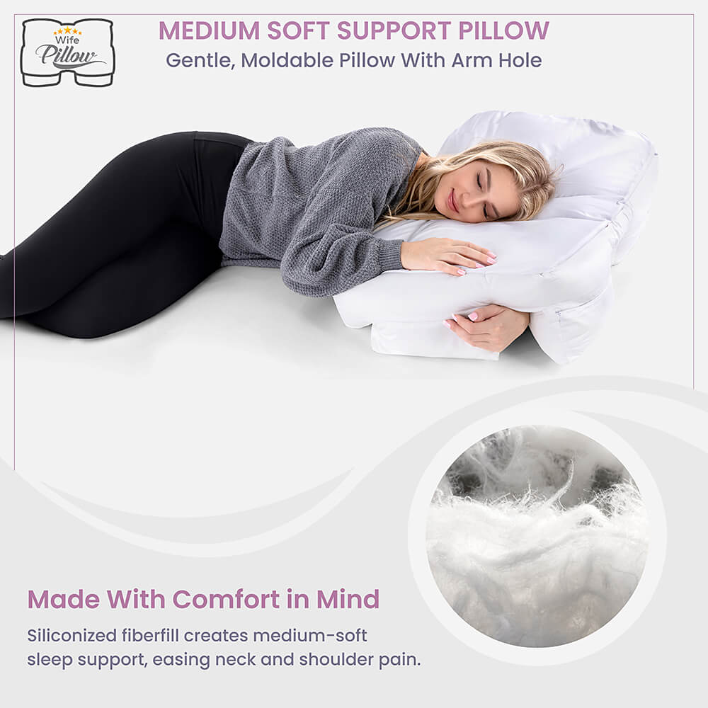 Multi-Arm Poistioning Pillow gift box with OEKO-TEX 100 shell, Down Alternative filling, Jersey Knit cover, Extra Stuffing, VIP invite, 101 day guarantee