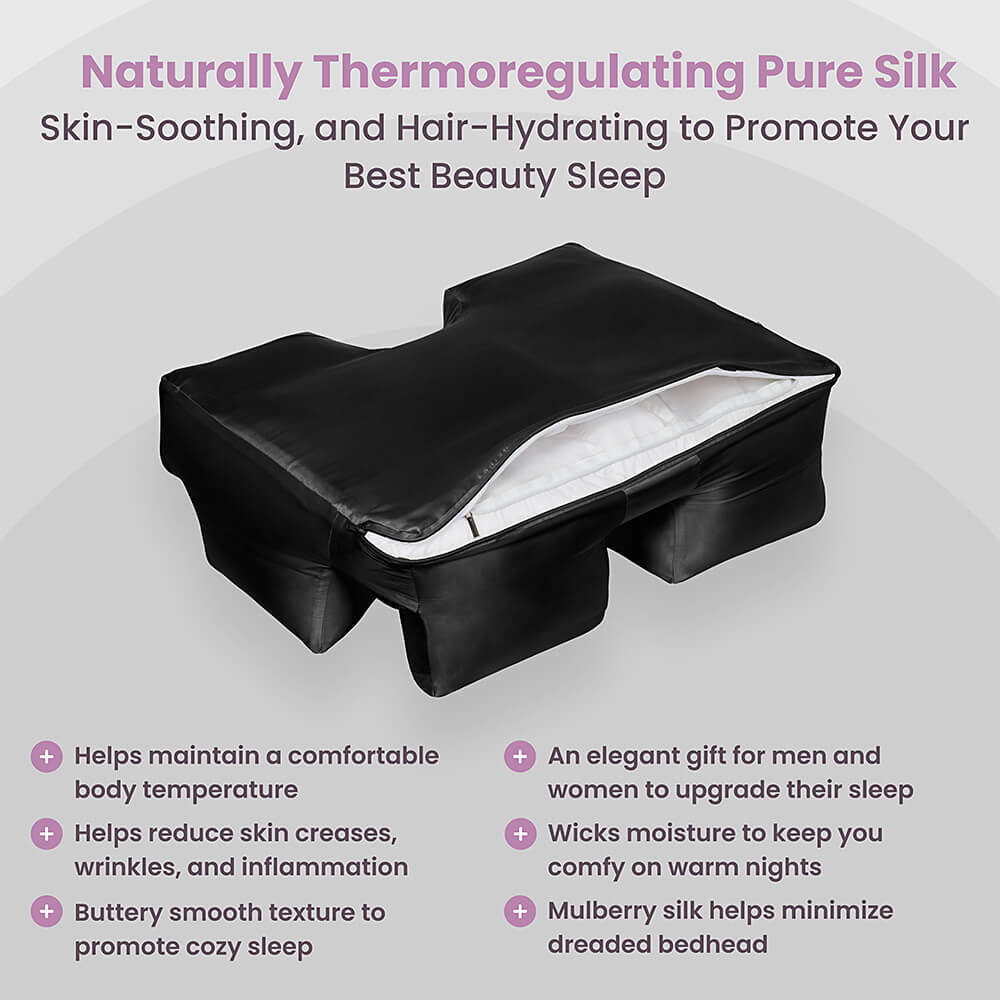 Wife Pillow Black Mulberry Silk Pillowcase: 6A 22-Momme Silk, allergen-resistant, thermoregulating, and gentle on skin and hair