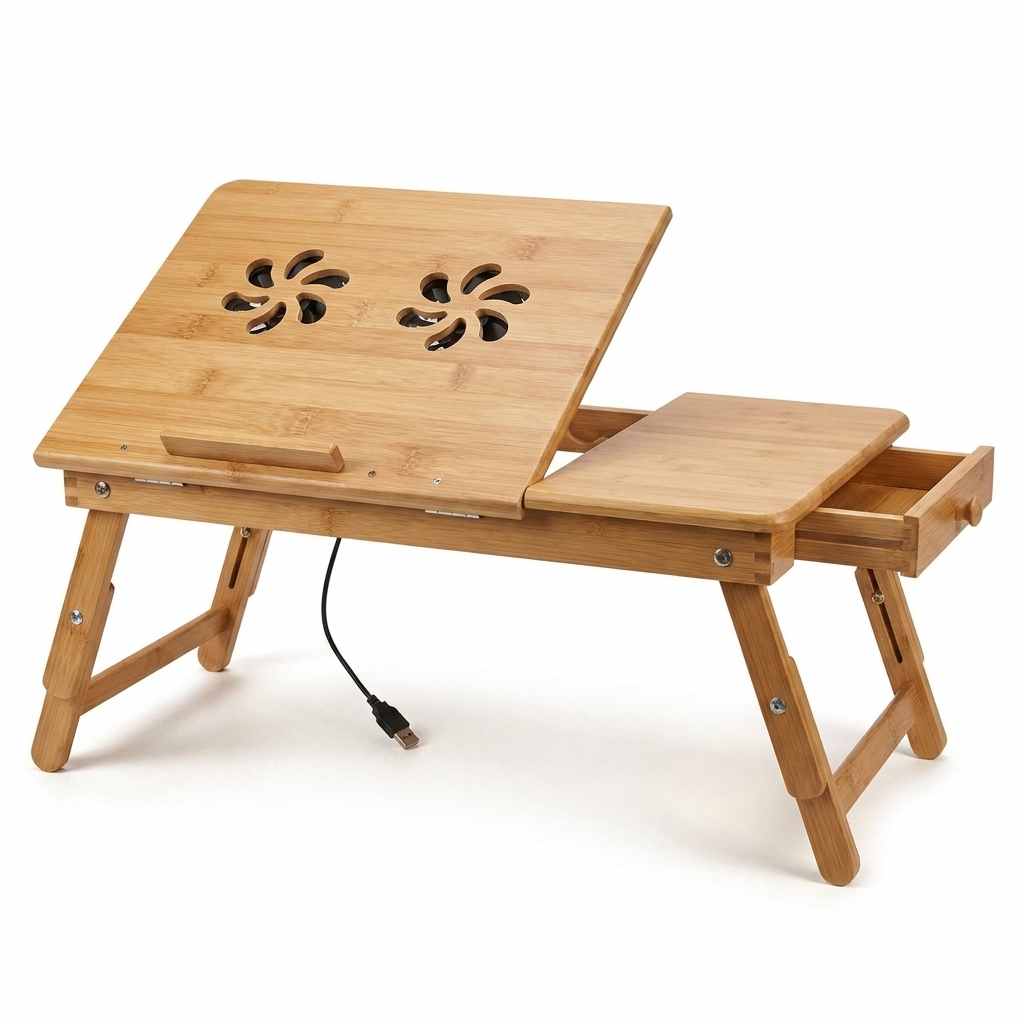 Bamboo Wood Laptop Desk - Multi-functional Laptop & Reading Stand with Internal Cooling Fa - view 1