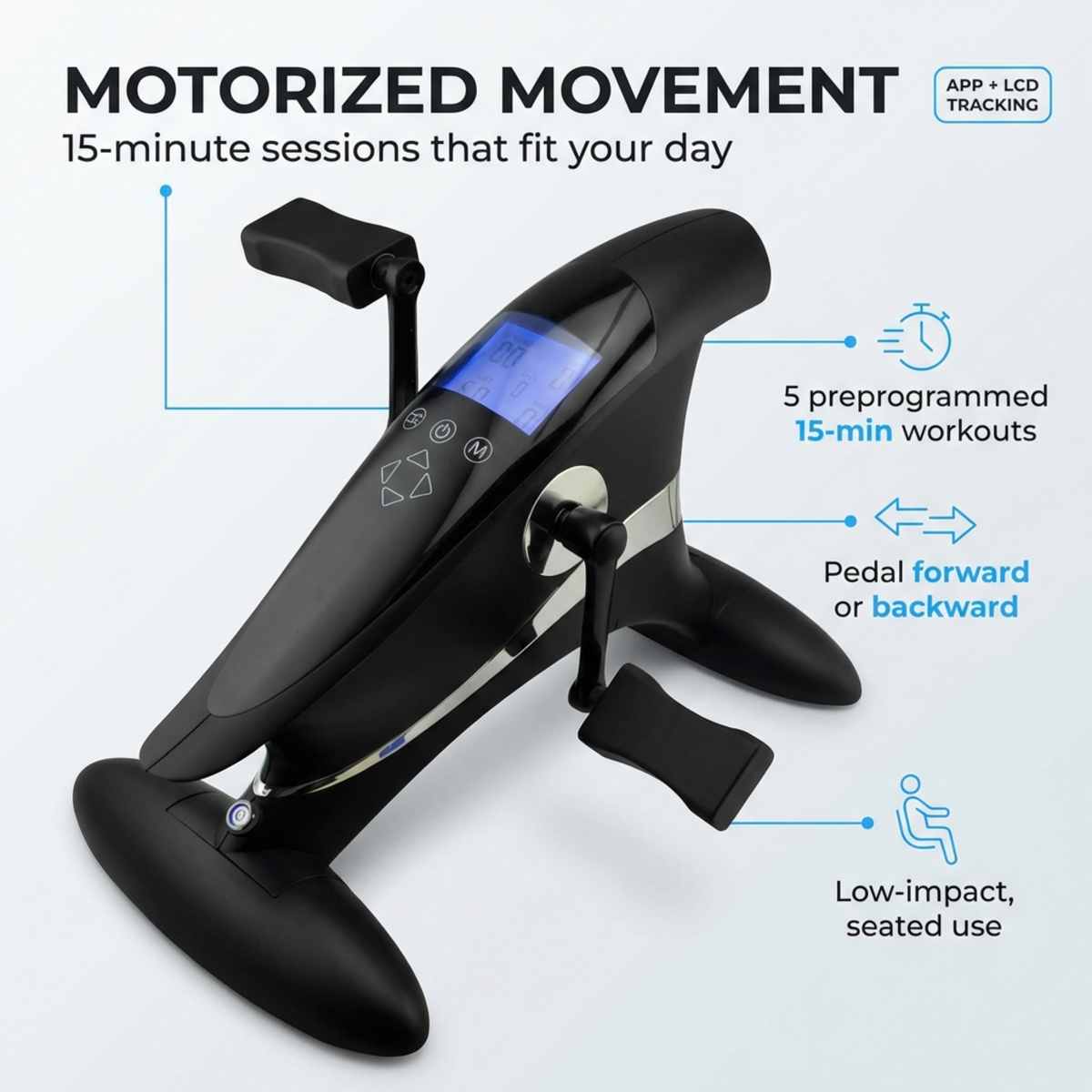 Motor Bike Indoor Bike With Mobile App Black - Under Desk Bike That Does the Work for You - view 3