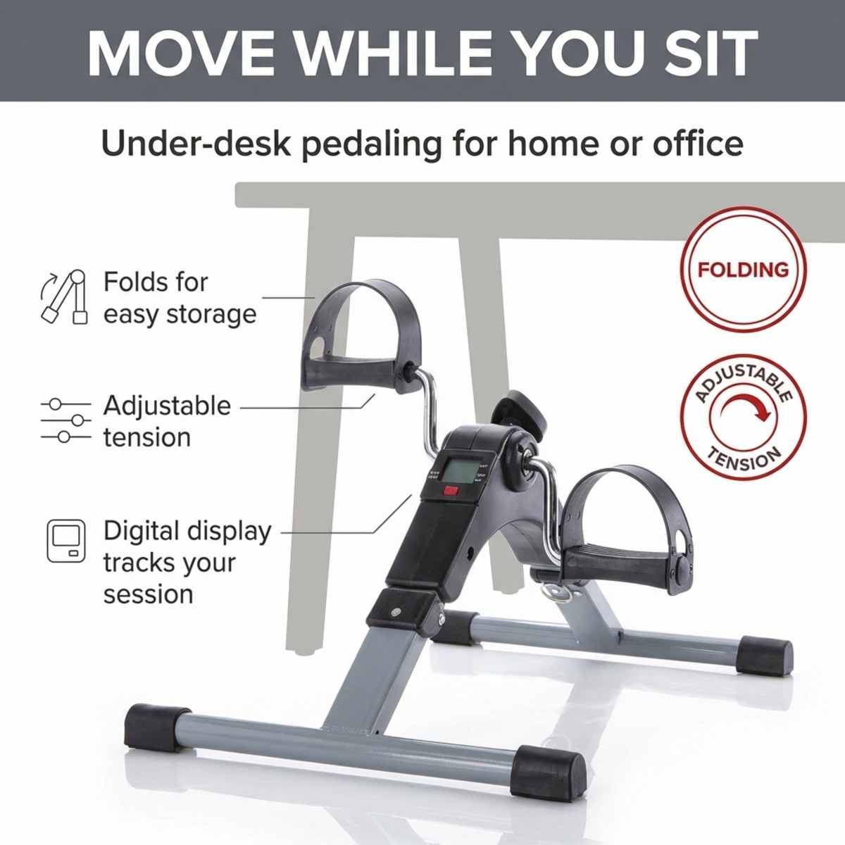 Folding Pedal Exercise Bike to Strengthen and Tone Legs or Arms - Black Folding Pedal Exercise Bike to Strengthen and Tone Legs or Arms - Black