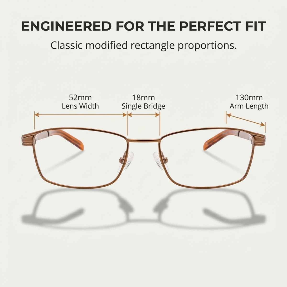 Women's Rectangle Eyeglasses, Distressed Bronze | Memory Metal - 2