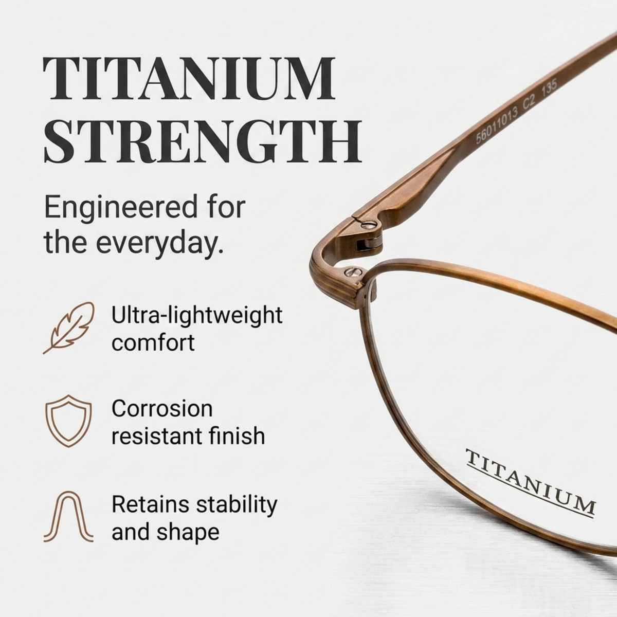Women's Rectangle Eyeglasses, Matte Bronze | Titanium - 2