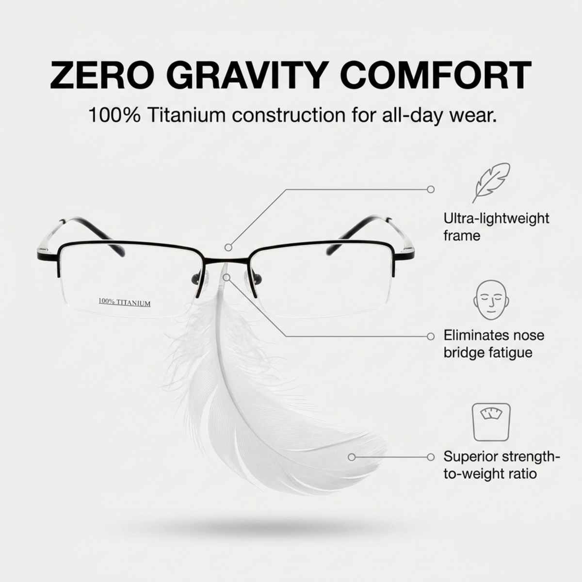 Men's Rectangle Eyeglasses, Black | Titanium - 2