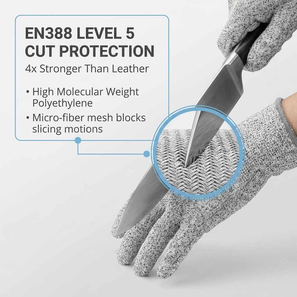 Kevlar No Cut Kitchen Gloves - Machine Washable - High Grade Polyethylene - Light Weight - view 7