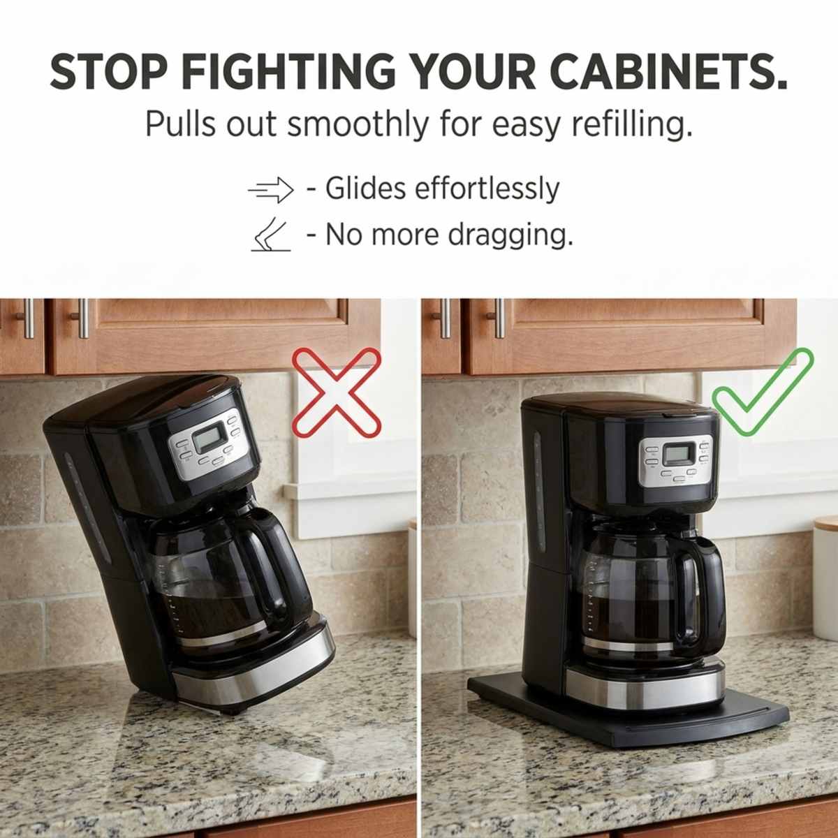 Kitchen Under-Cabinet Sliding Shelf - Countertop Pull-Out Tray - Easy Gliding, Black - view 2