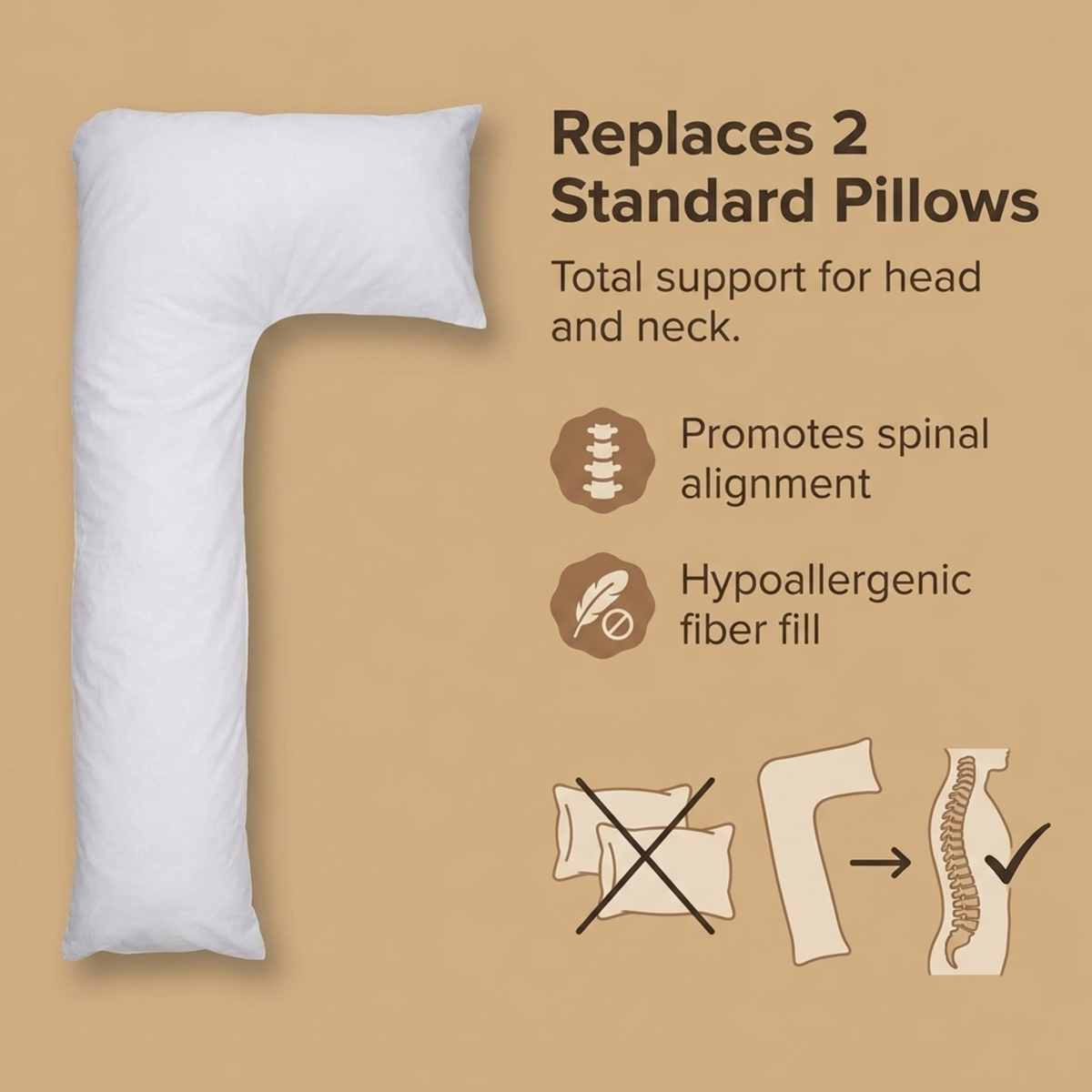 Boomerang Body Pillow - V-Shaped Side Sleeper - Superior Comfort, White - view 2