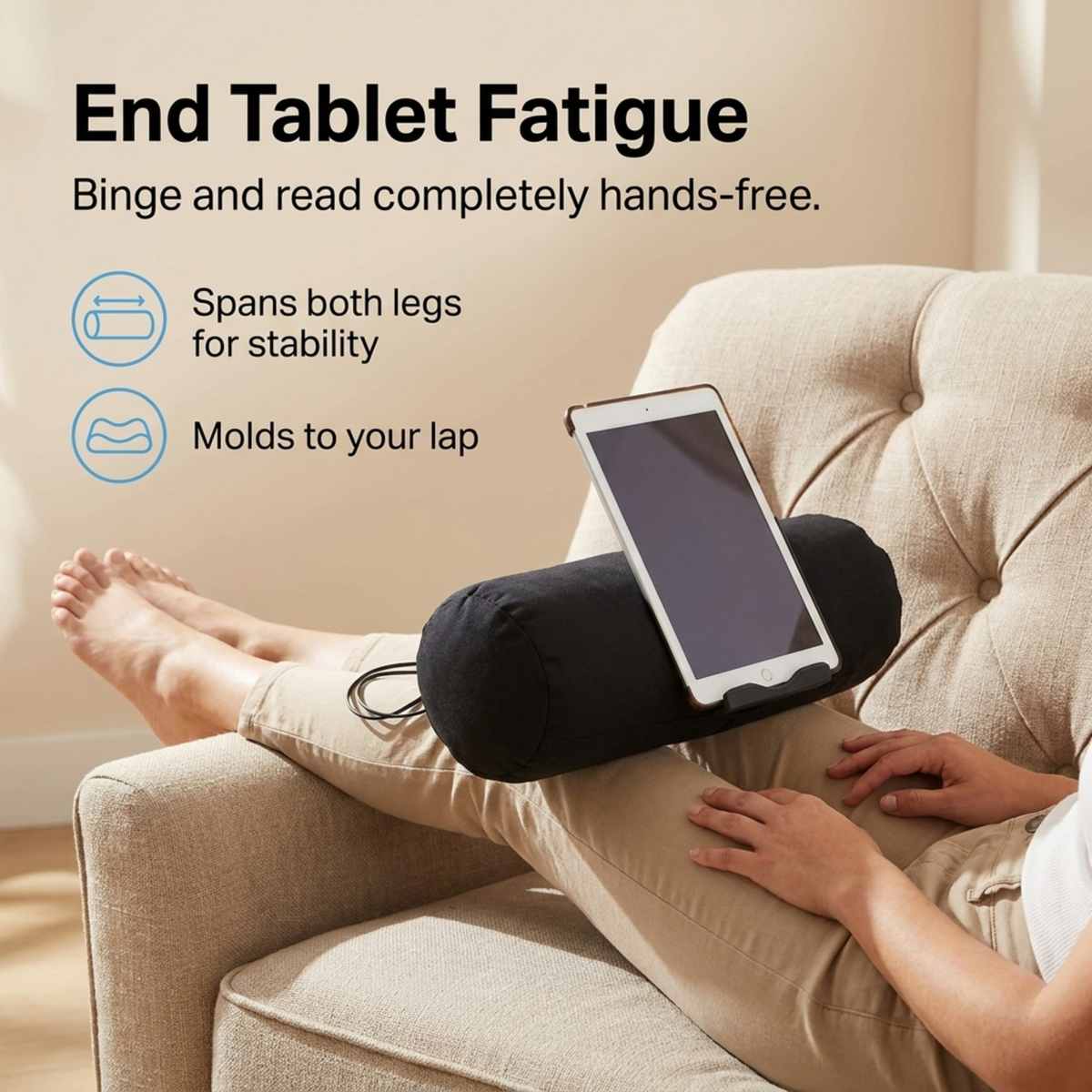 Bed Pillow Tablet Holder - Perfect for Bed or Couch - Angle Adjustable, Black - view 2