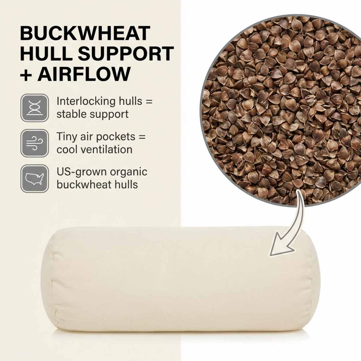 Organic Buckwheat Hull Bed Pillow - Stress And Neck Tension Relief - Bed Pillow, Cream - view 8