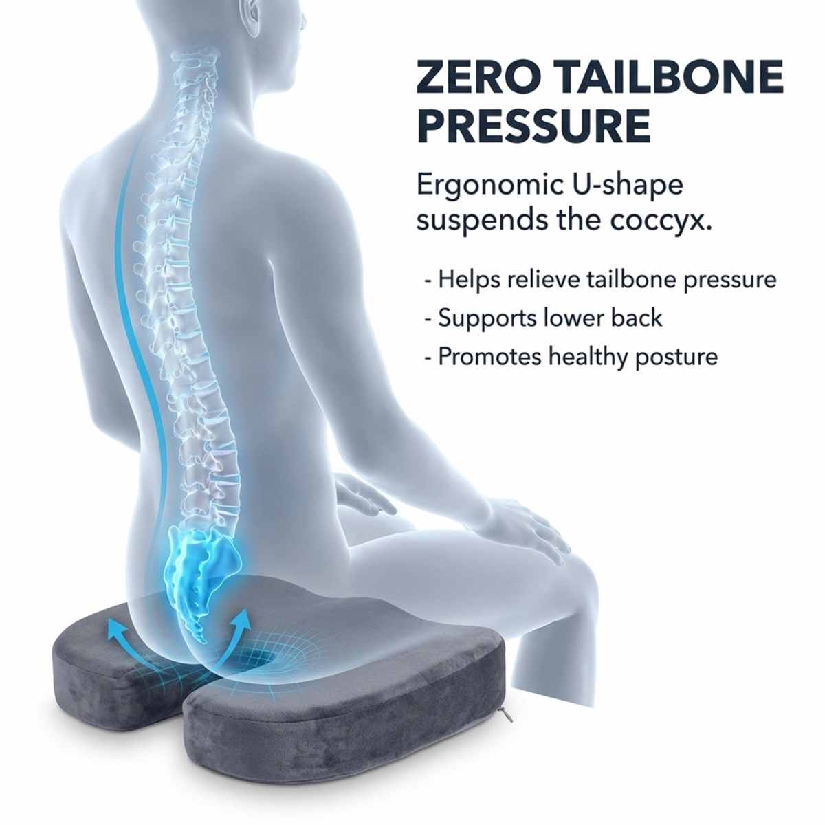 Coccyx Orthopedic Gel Enhanced Comfort Foam - Sciatica Relief - Seat Cushion - view 6