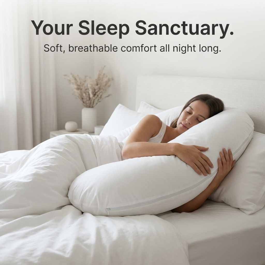 Allergen-Free Cover For C-Shaped Full Body Pillow - Stain Resistant - Pillow Cover, White - view 3