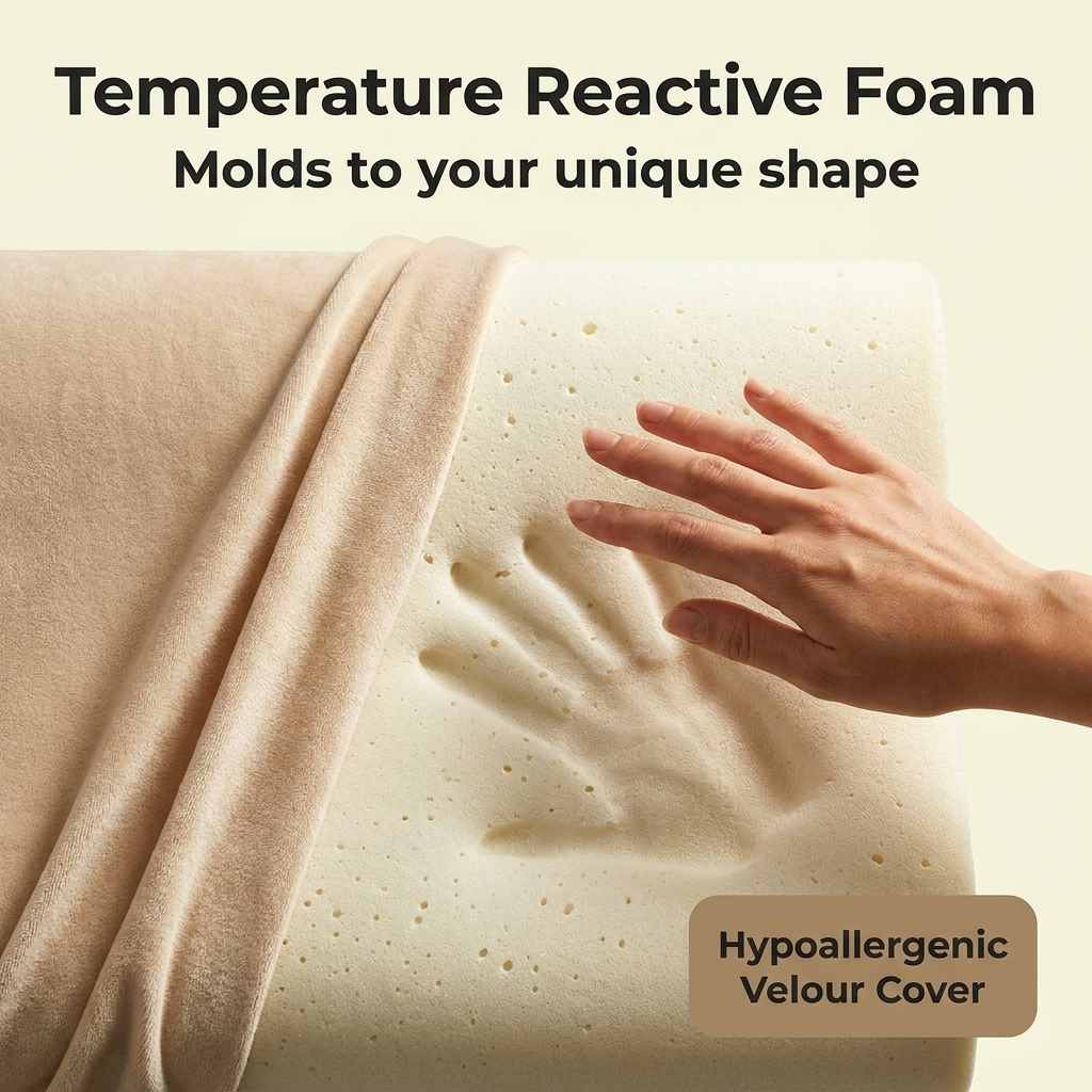 Perfect Contour Memory Foam Bed Pillow - Stress And Neck Tension Relief - Bed Pillow, Crea - view 3