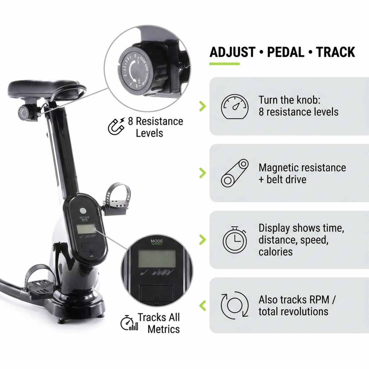 Upright Training X-Bike With Magnetic Resistance - Cardiac Aerobic Exercise Bike - Digital - view 7