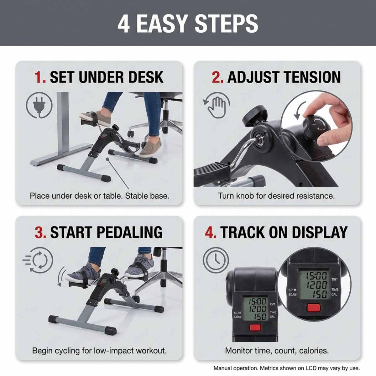 Folding Pedal Exercise Bike to Strengthen and Tone Legs or Arms With Electronic Display - view 3