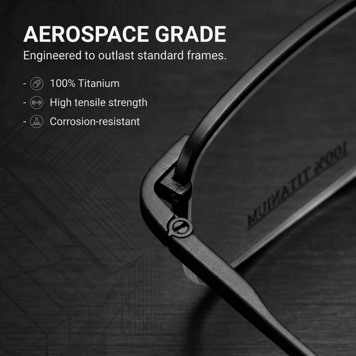 Men's Rectangle Eyeglasses, Black | Titanium - 3