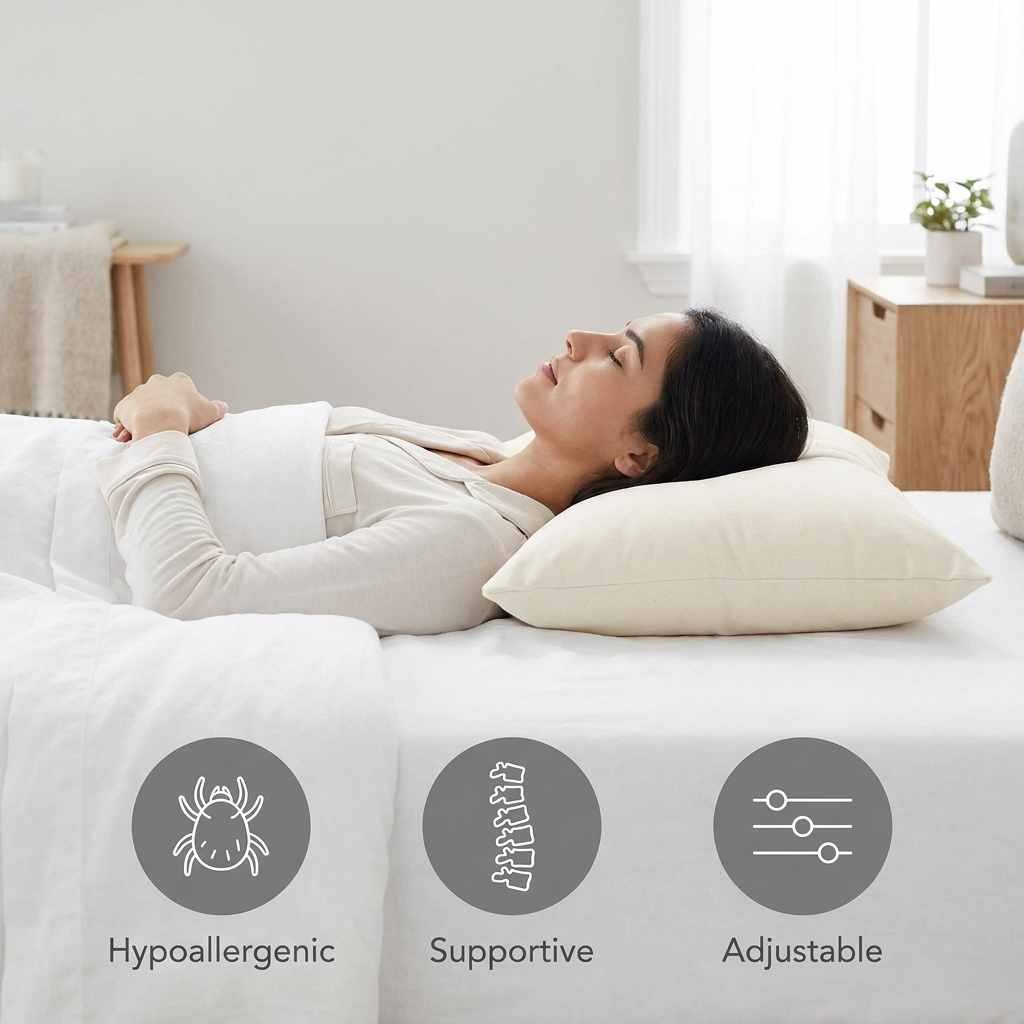 Organic Buckwheat Hull Bed Pillow - Stress And Neck Tension Relief - Bed Pillow, Cream - view 9