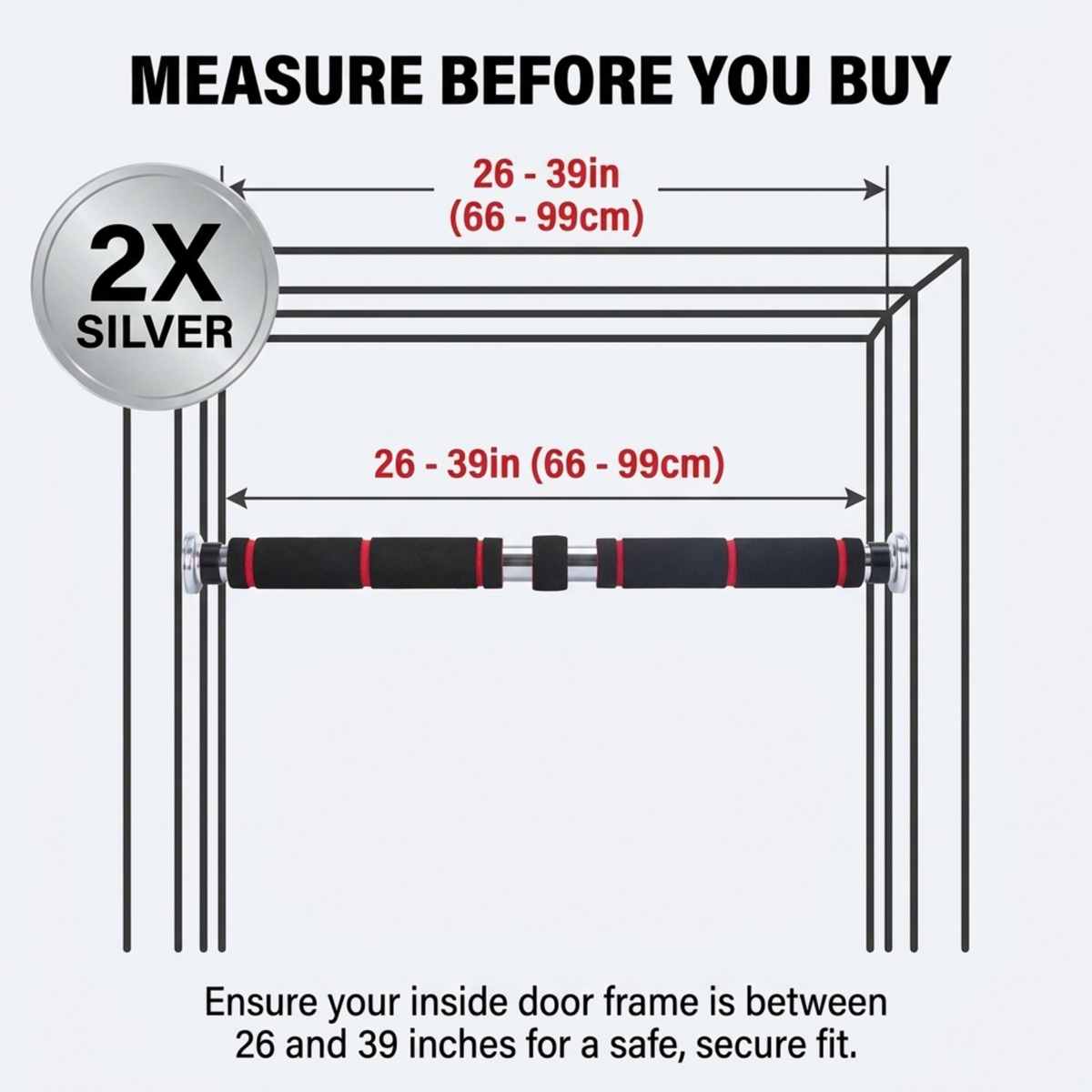 Iron Chin Up Bar Sraight Version - Pull Up Bar for In-Home Fitness - Mounts in All Residen - view 3