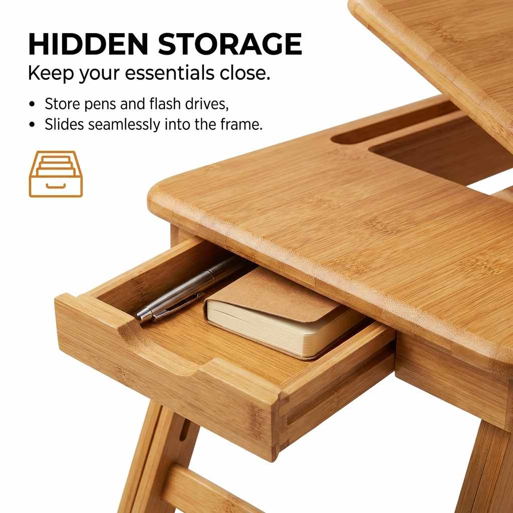 Bamboo Wood Laptop Desk - Multi-functional Laptop & Reading Stand with Internal Cooling Fa - view 4