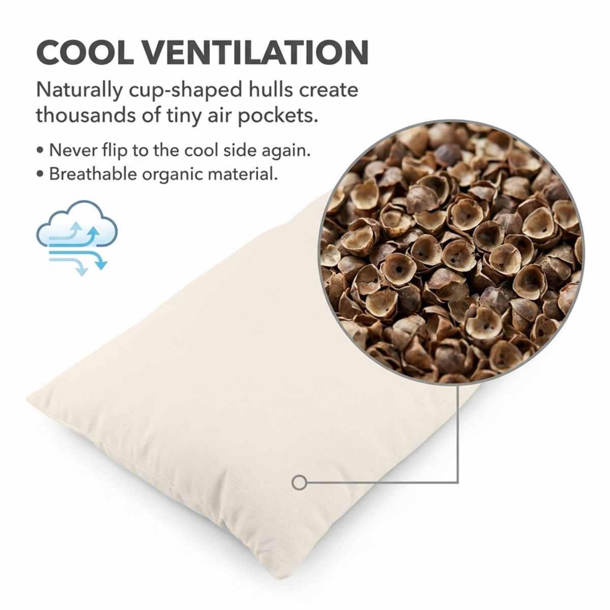 Organic Buckwheat Hull Bed Pillow - Stress And Neck Tension Relief - Bed Pillow, Cream - view 10