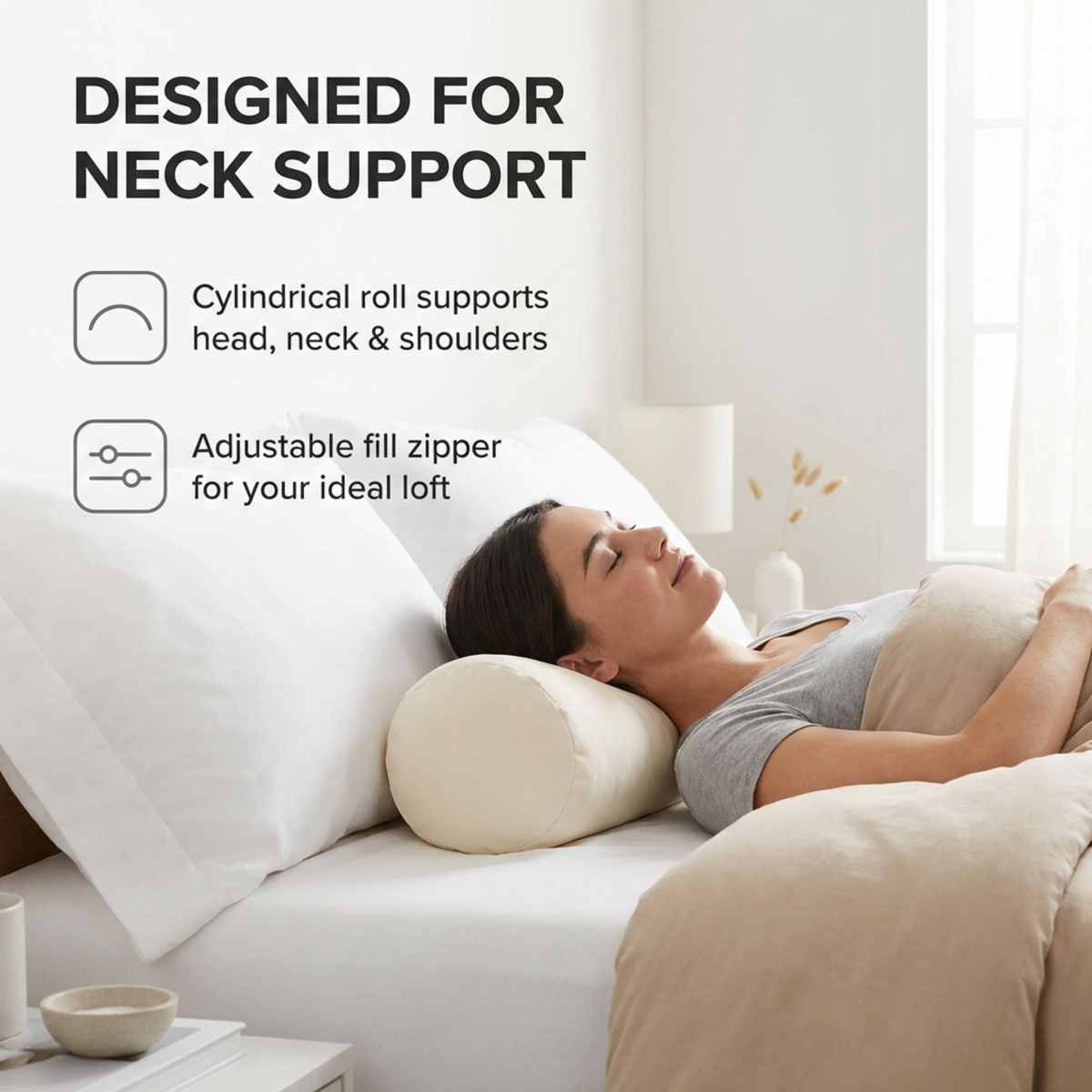 Organic Buckwheat Hull Bed Pillow - Stress And Neck Tension Relief - Bed Pillow, Cream - view 11