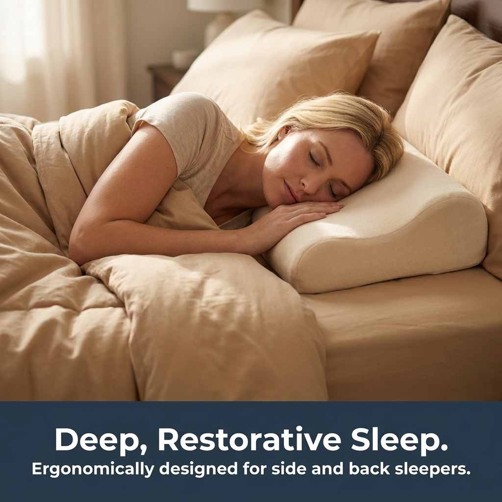 Perfect Contour Memory Foam Bed Pillow - Stress And Neck Tension Relief - Bed Pillow, Crea - view 4