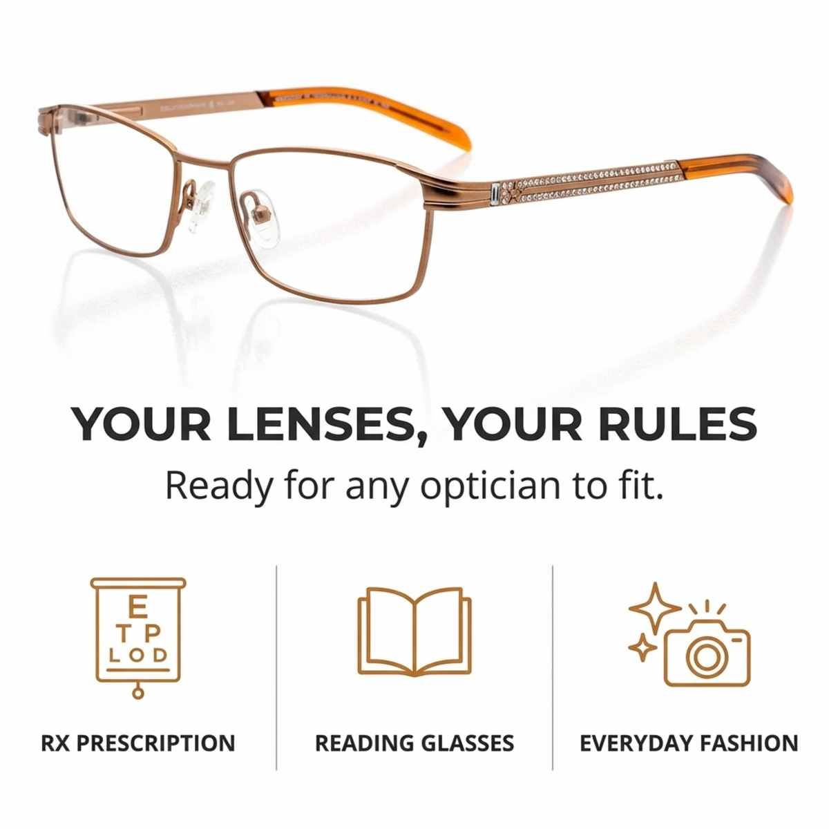 Women's Rectangle Eyeglasses, Distressed Bronze | Memory Metal - 4