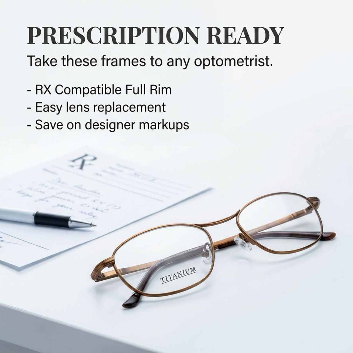 Women's Rectangle Eyeglasses, Matte Bronze | Titanium - 4