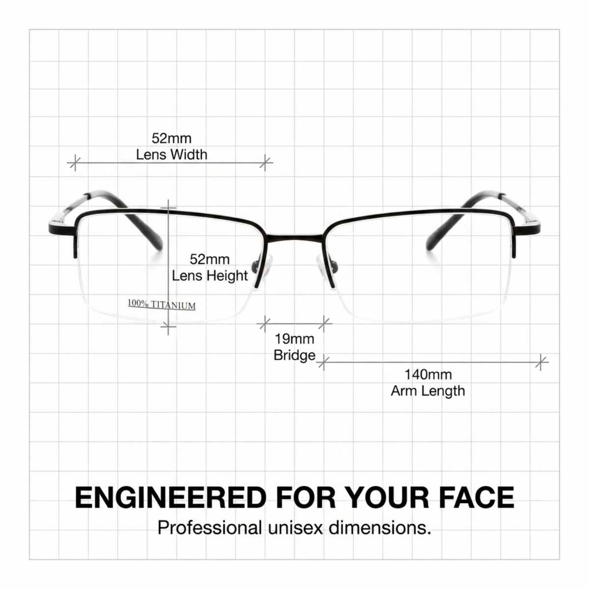 Men's Rectangle Eyeglasses, Black | Titanium - 4