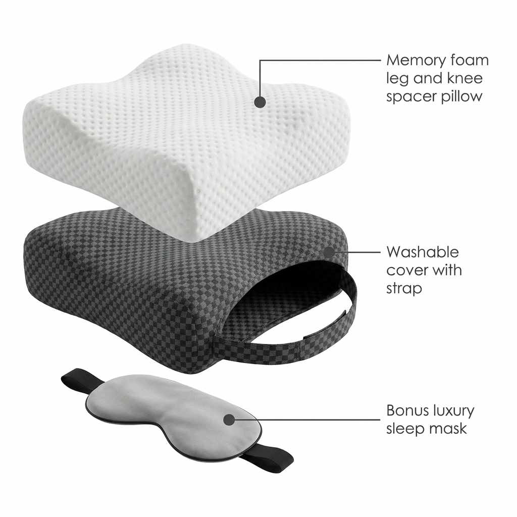 Leg and Knee Spacer Memory Foam Pillow W/Strap + Eye Mask - view 4
