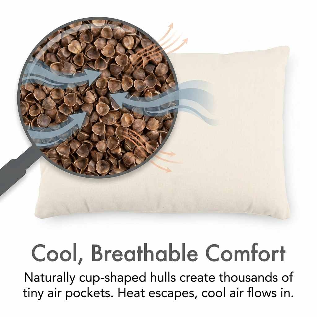 Organic Buckwheat Hull Bed Pillow - Stress And Neck Tension Relief - Bed Pillow, Cream - view 12