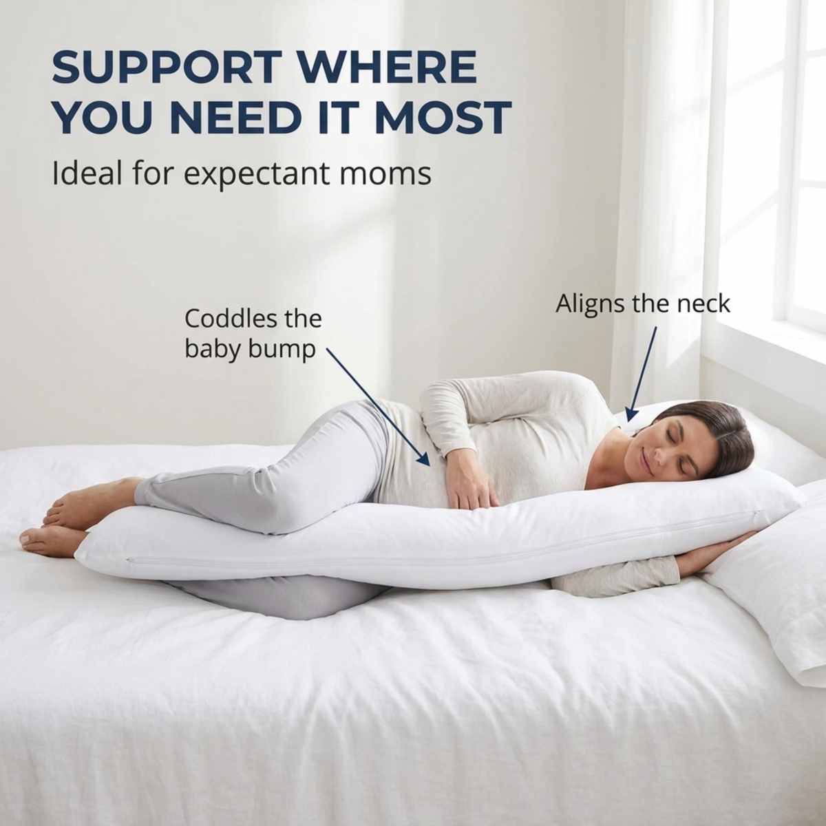 Cover For L-Shaped Body Pillow - Hypoallergenic - Tailored Fit - Comfort, White