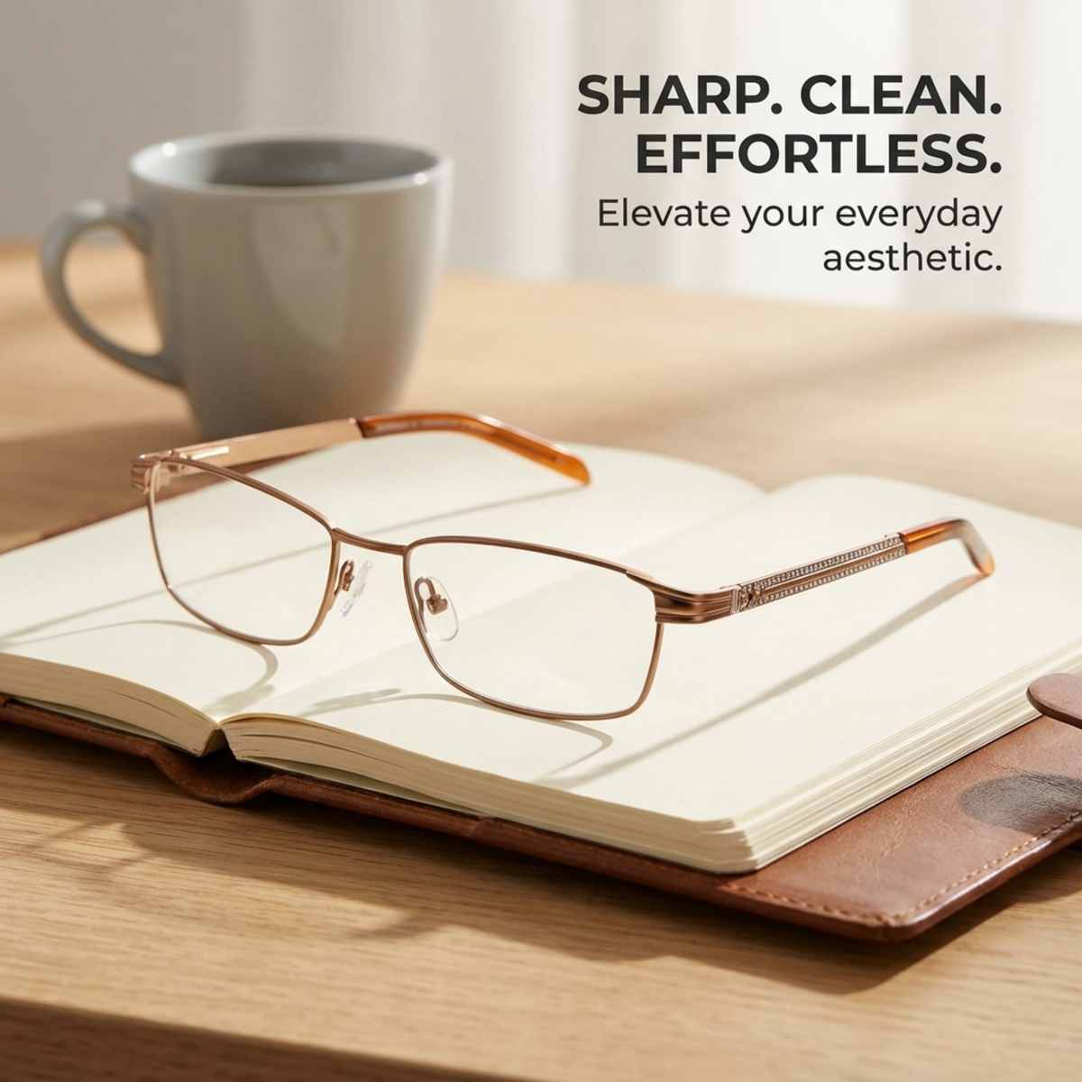 Women's Rectangle Eyeglasses, Distressed Bronze | Memory Metal - 5