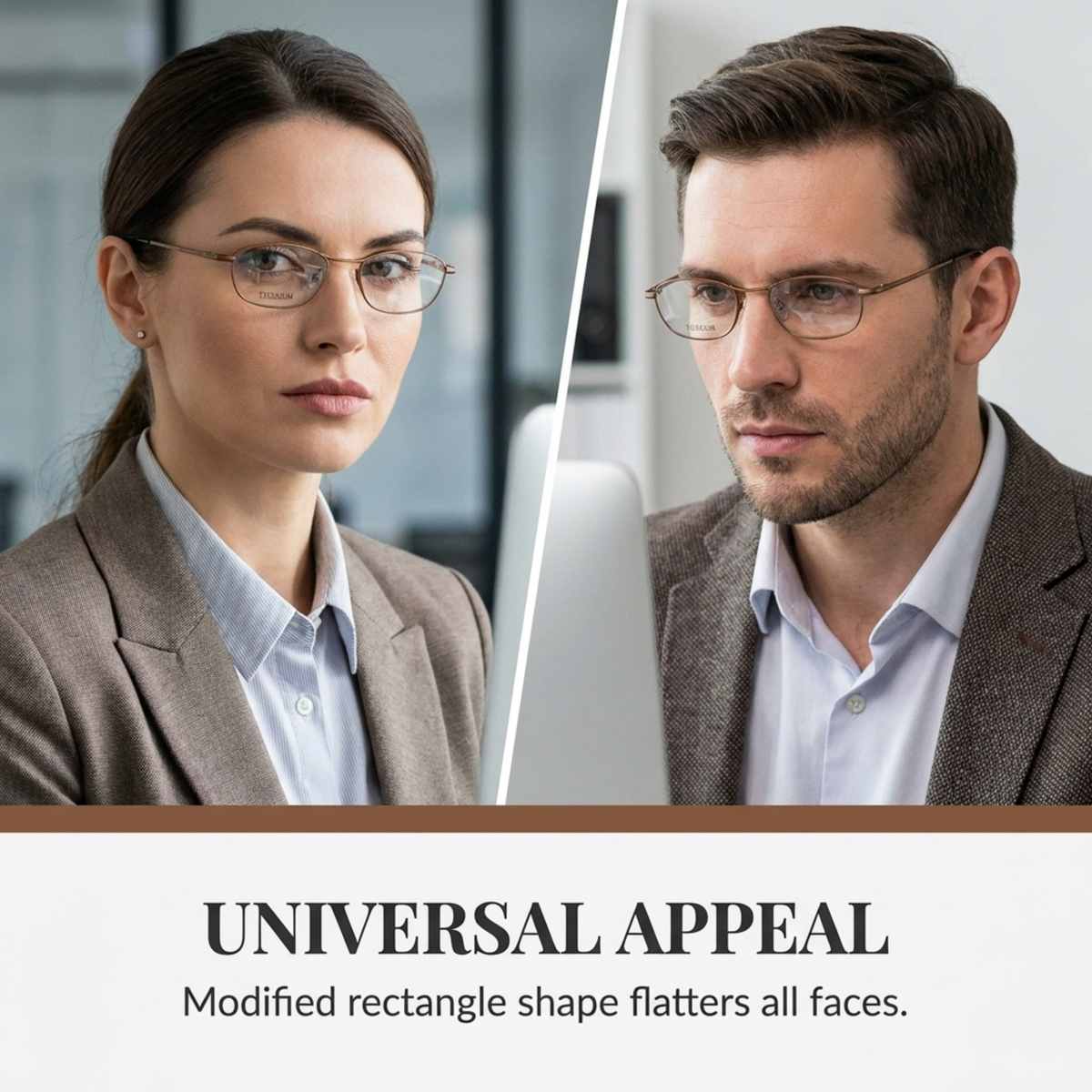 Women's Rectangle Eyeglasses, Matte Bronze | Titanium - 5