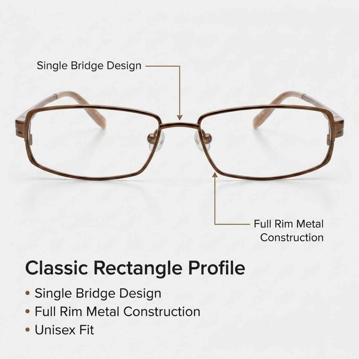 Men's Rectangle Eyeglasses, Bronze | Semi-Rimless - 5
