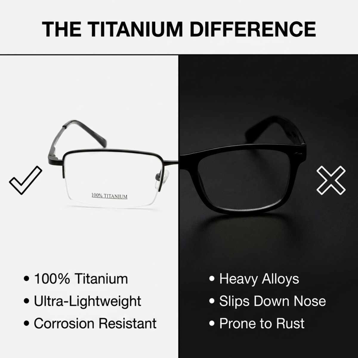 Men's Rectangle Eyeglasses, Black | Titanium - 5