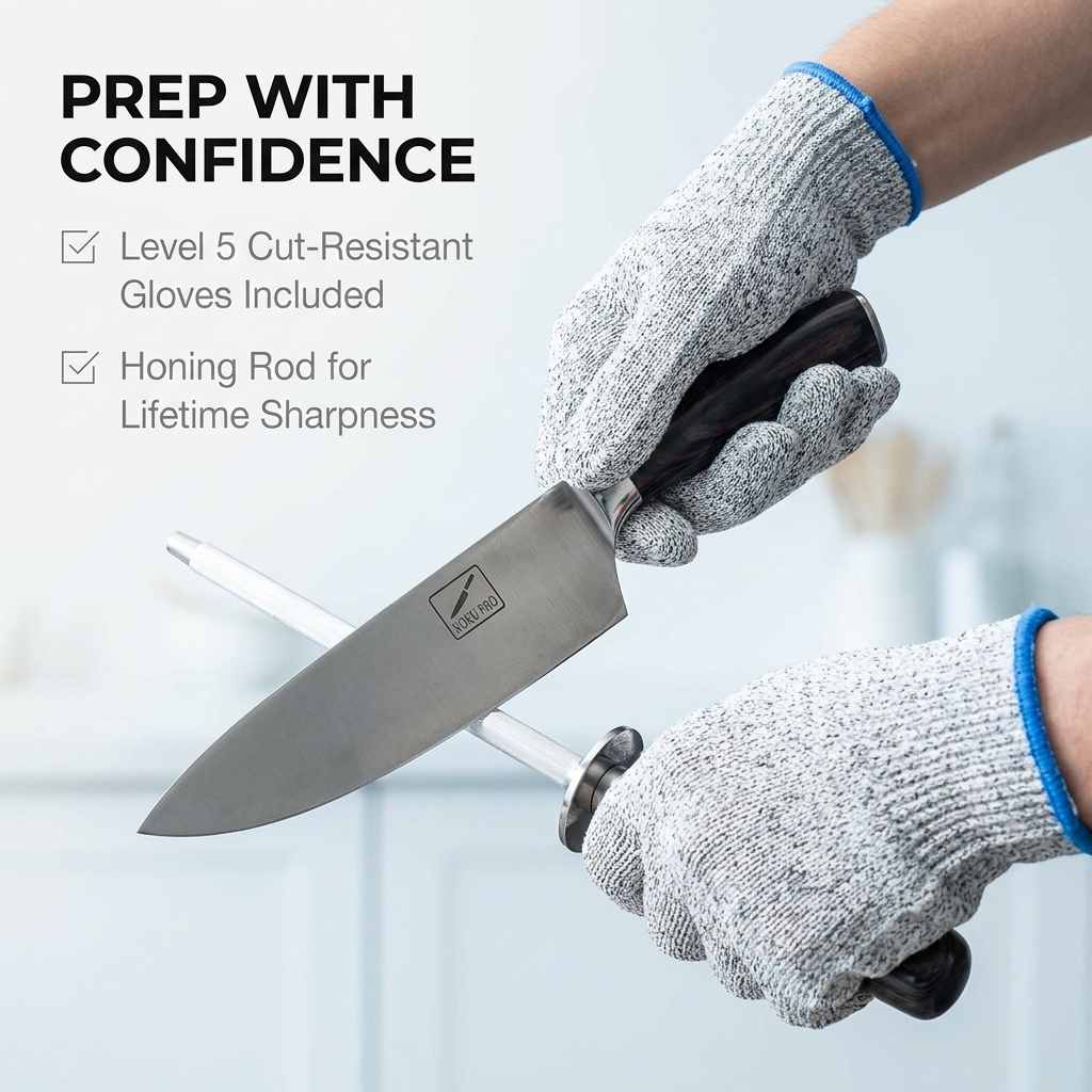 Koku Pro Japanese Knife - Pro 8" Sharp Chef Knife - Kevlar Gloves - Knife Set - view 5