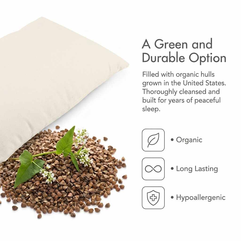 Organic Buckwheat Hull Bed Pillow - Stress And Neck Tension Relief - Bed Pillow, Cream - view 15