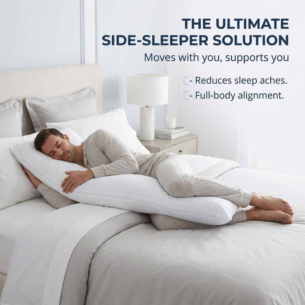 Cover For L-Shaped Body Pillow - Hypoallergenic - Tailored Fit - Comfort, White - view 5