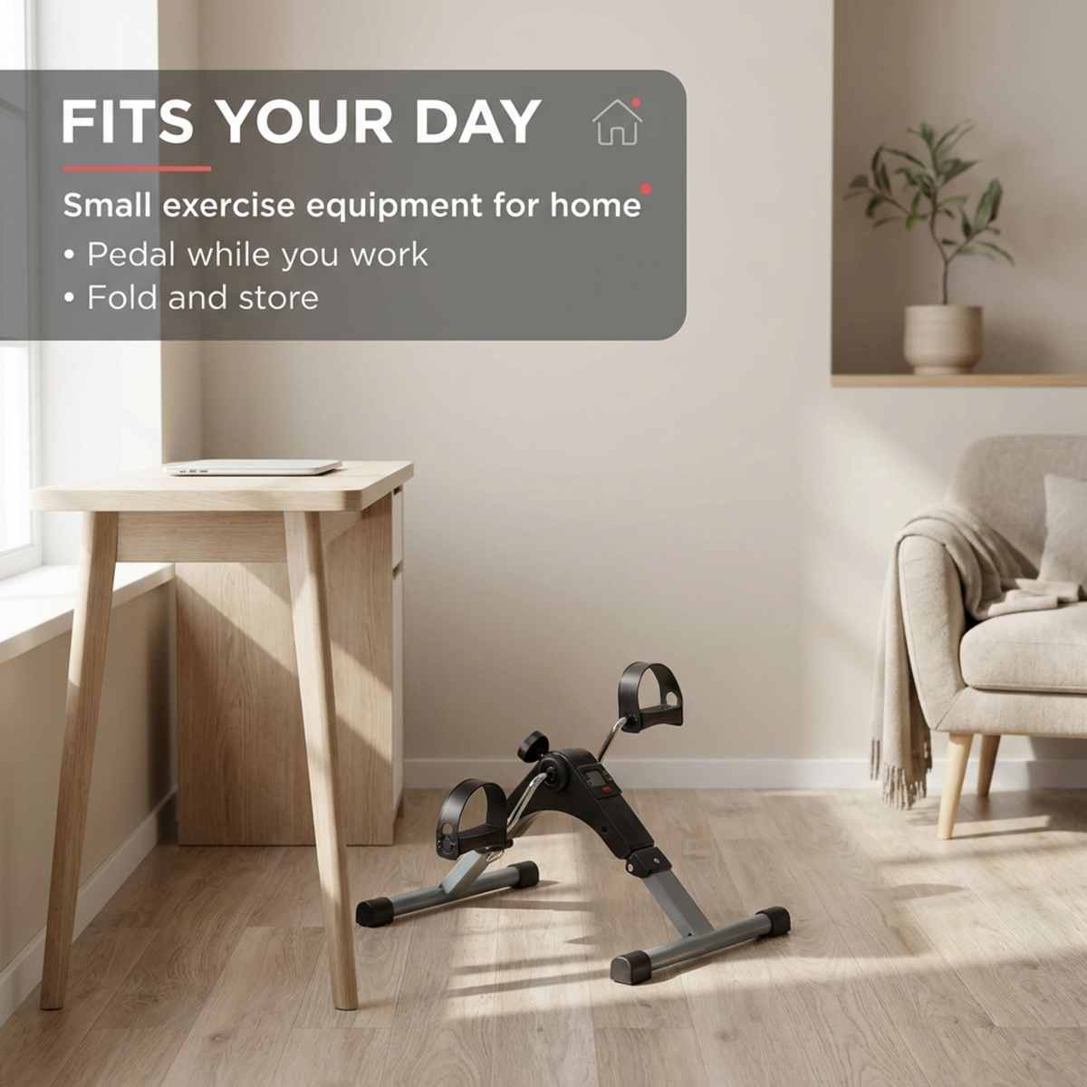 Folding Pedal Exercise Bike to Strengthen and Tone Legs or Arms With Electronic Display - view 6