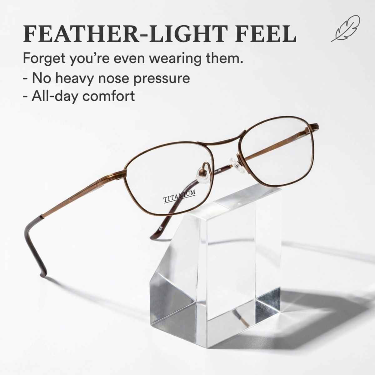 Women's Rectangle Eyeglasses, Matte Bronze | Titanium - 6
