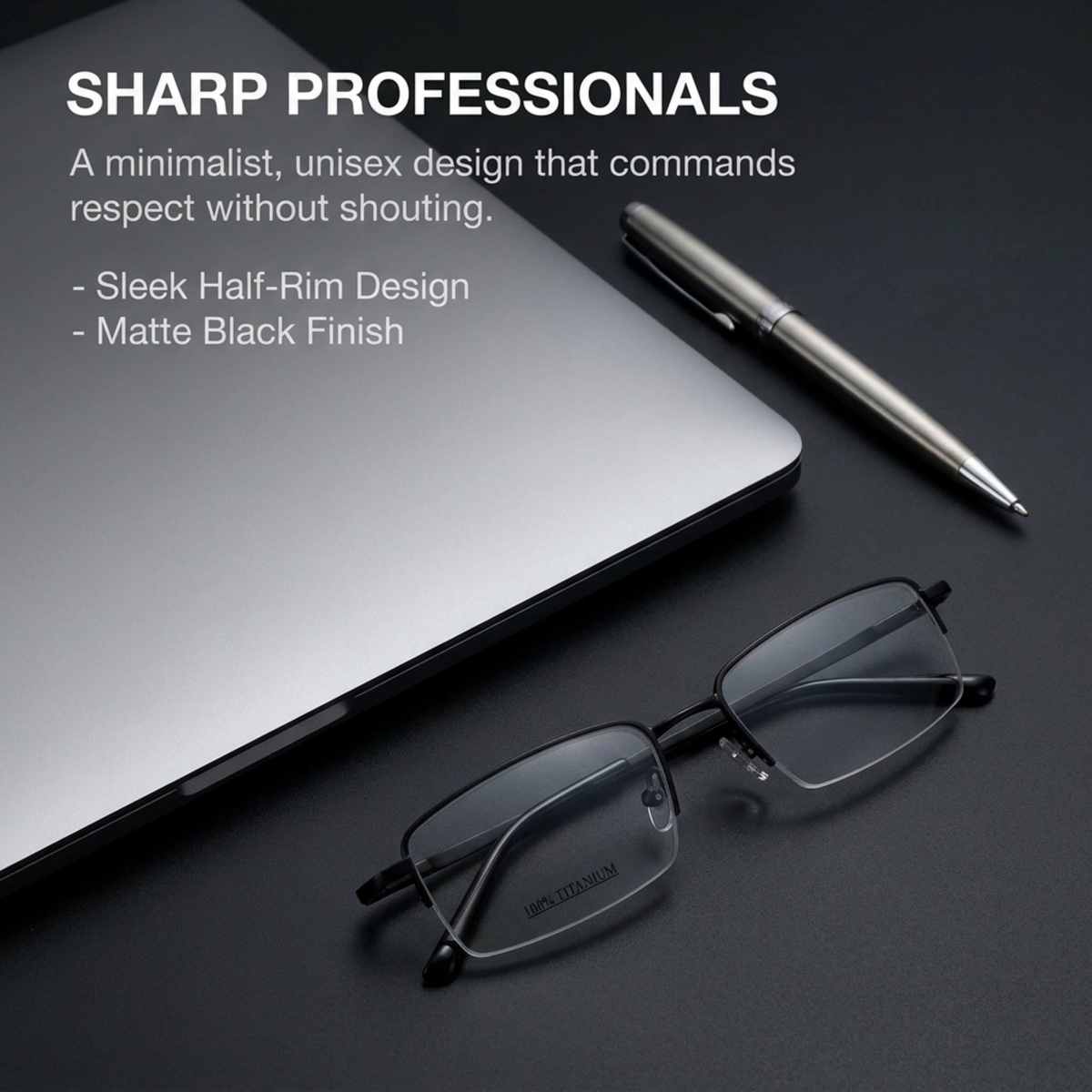 Men's Rectangle Eyeglasses, Black | Titanium - 6
