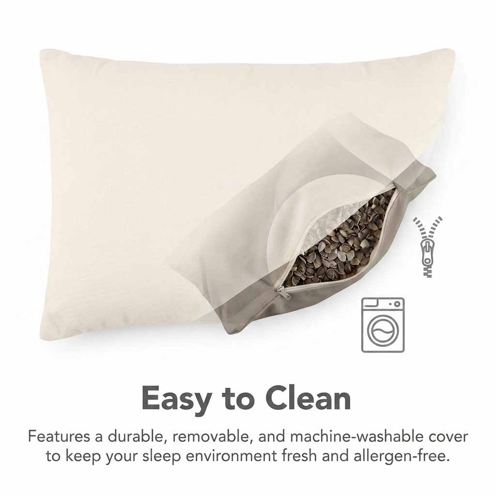 Organic Buckwheat Hull Bed Pillow - Stress And Neck Tension Relief - Bed Pillow, Cream - view 18