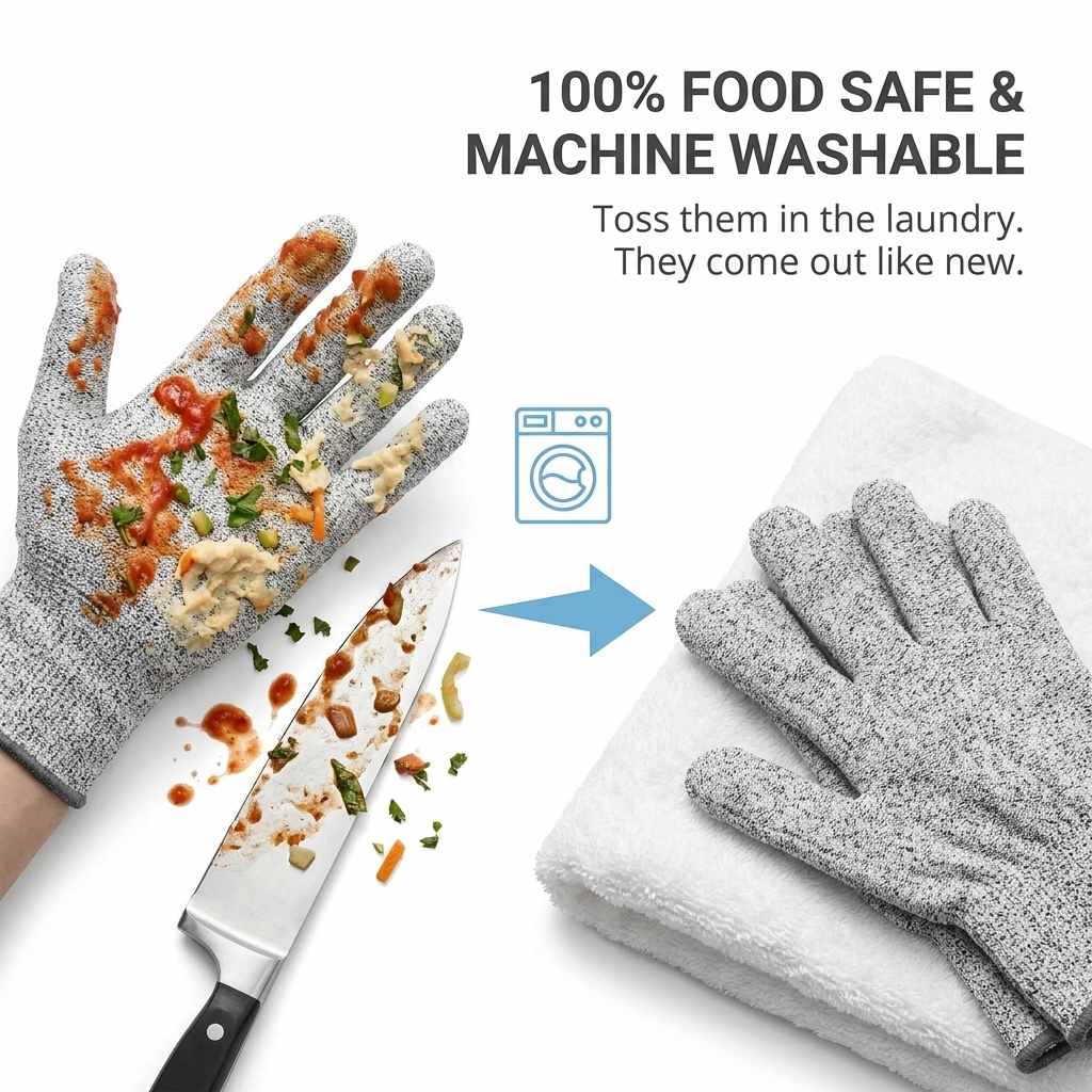 Kevlar No Cut Kitchen Gloves - Machine Washable - High Grade Polyethylene - Light Weight - view 23