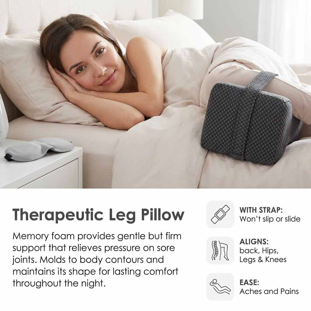 Leg and Knee Spacer Memory Foam Pillow W/Strap + Eye Mask - view 7