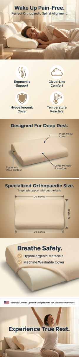 Perfect Contour Memory Foam Bed Pillow - Stress And Neck Tension Relief - Bed Pillow, Crea - view 8