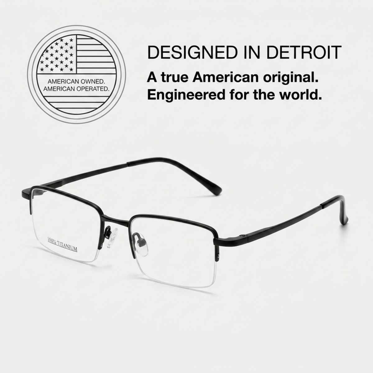 Men's Rectangle Eyeglasses, Black | Titanium - 8