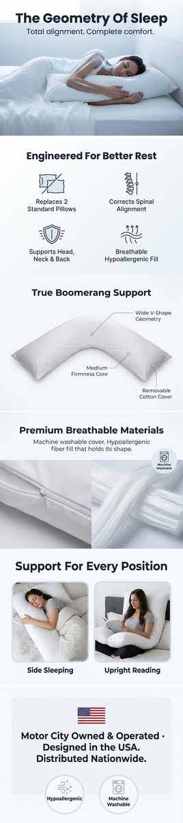 Cover for Boomerang Body Pillow - Cotton (50%) / Polyester (50%) Blend, White - view 8