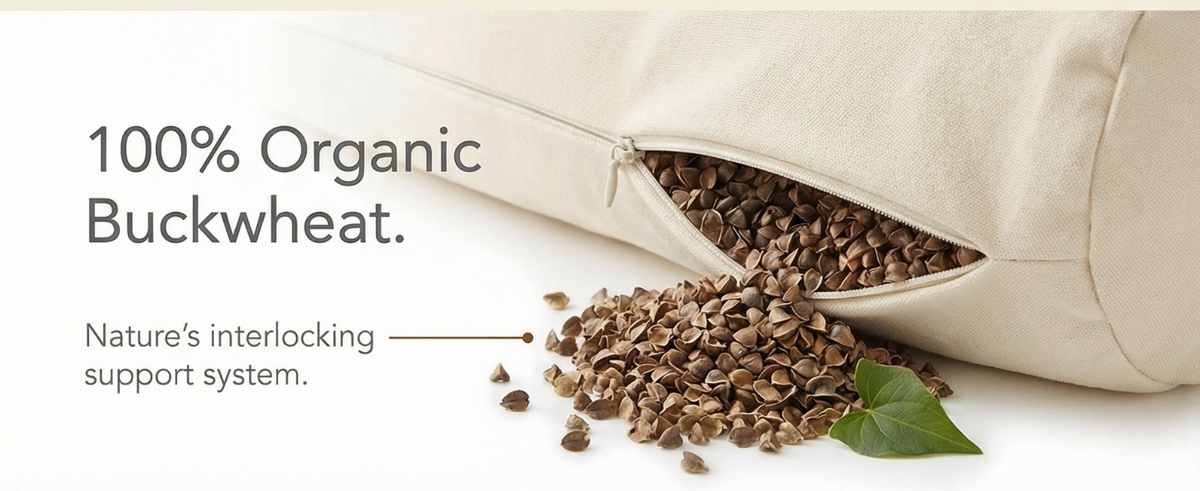 Organic Buckwheat Hull Bed Pillow - Stress And Neck Tension Relief - Bed Pillow, Cream - view 26